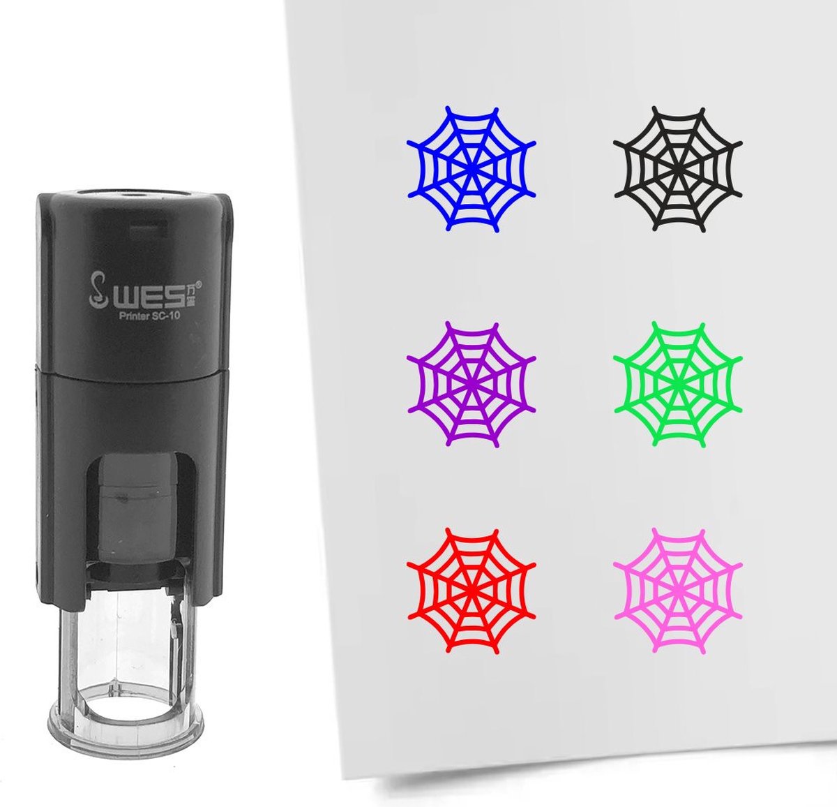   Stempel spinnenweb 10mm rond roze inkt - per 1 stuk