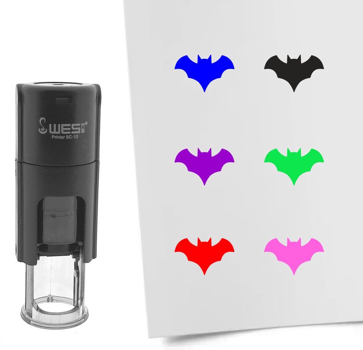 CombiCraft Stempel vleermuis 10mm rond rode inkt - per 1 stuk