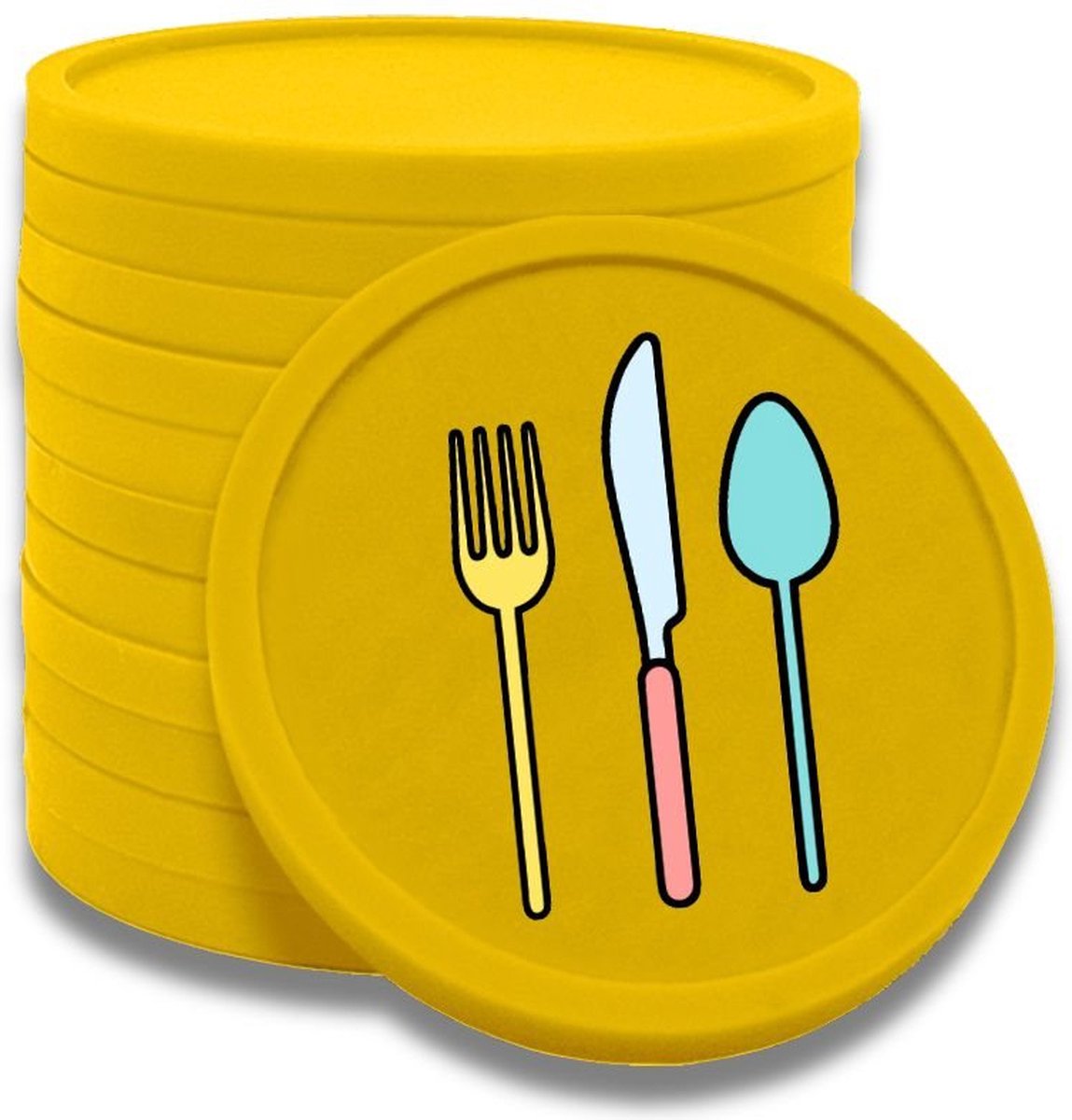 CombiCraft bestek vork, mes, lepel consumptiemunten geel - Ø29mm enkelzijdig bedrukt - 100 stuks