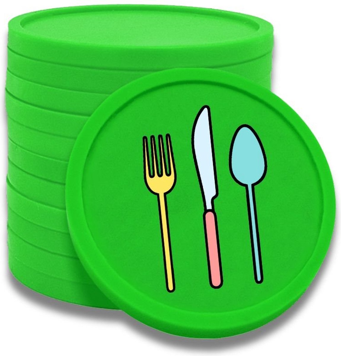 CombiCraft bestek vork, mes, lepel consumptiemunten groen - Ø29mm enkelzijdig bedrukt - 100 stuks