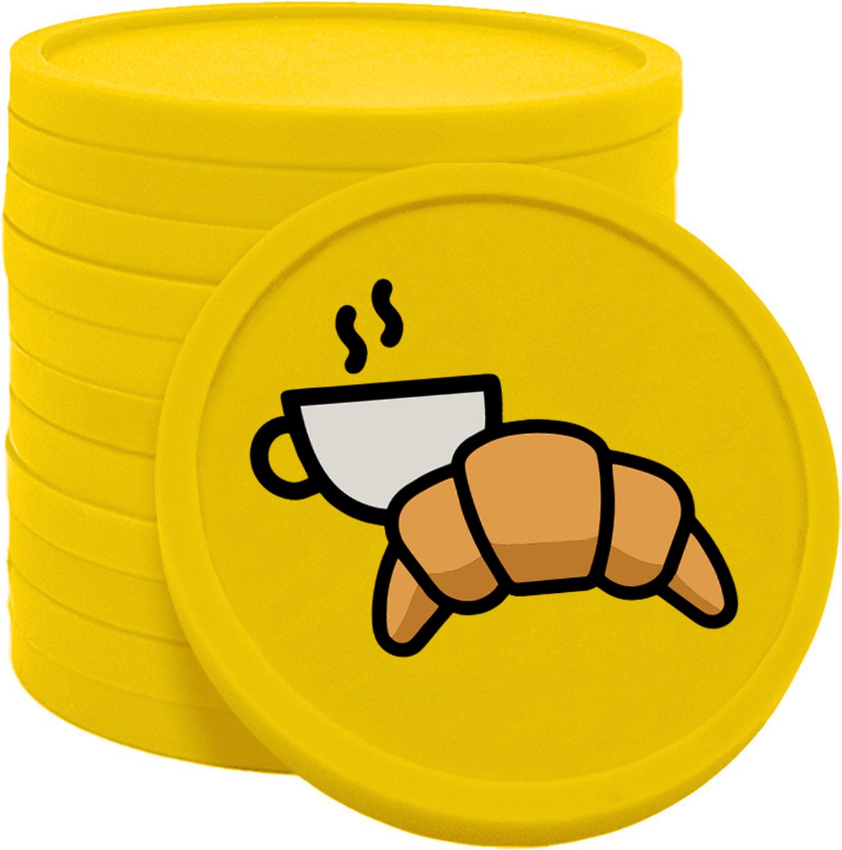 CombiCraft croissant met koffie munten geel Ø29mm enkelzijdig bedrukt - 100 stuks