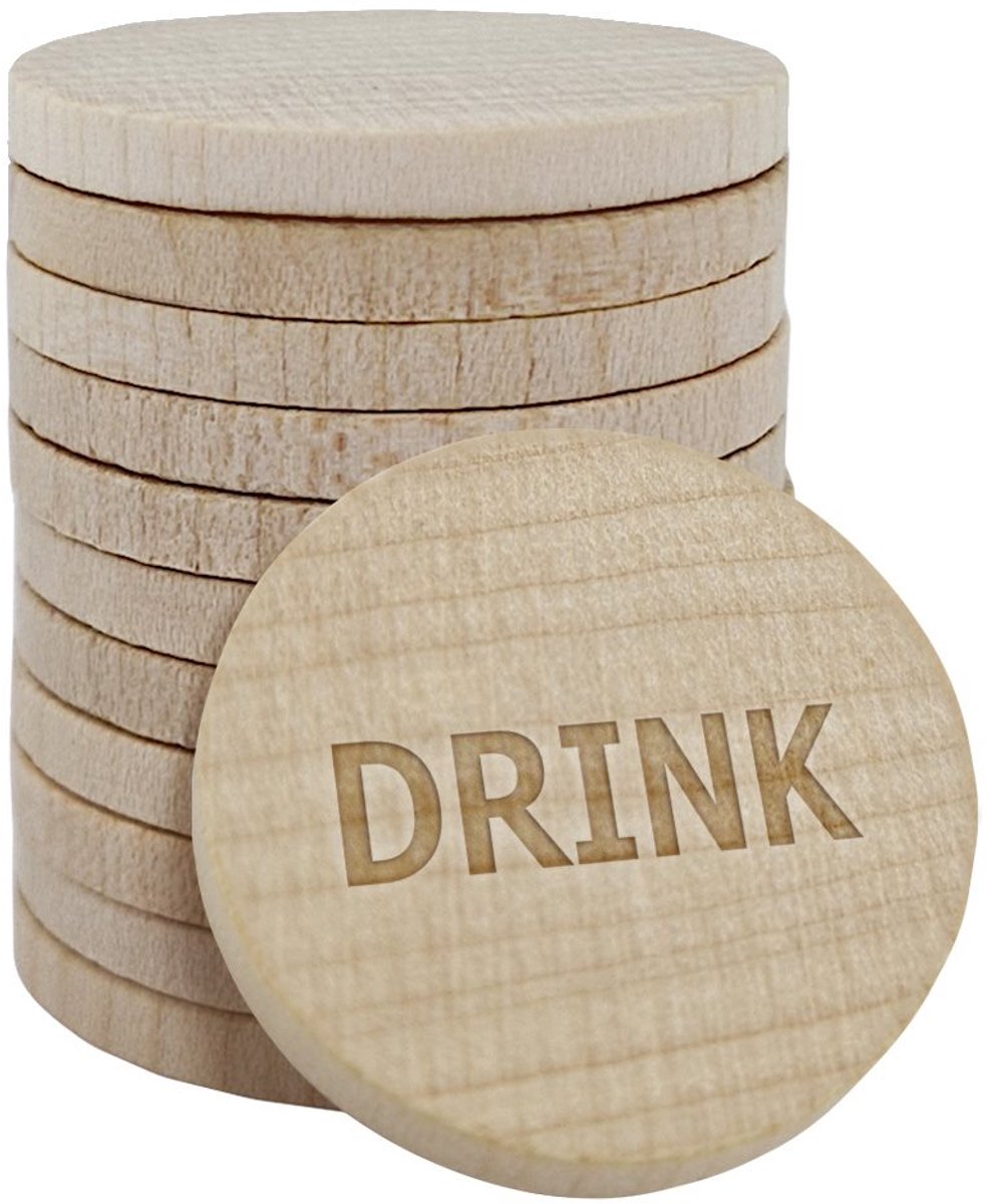 CombiCraft houten munten met gravering Drink 29mm - per 100 stuks