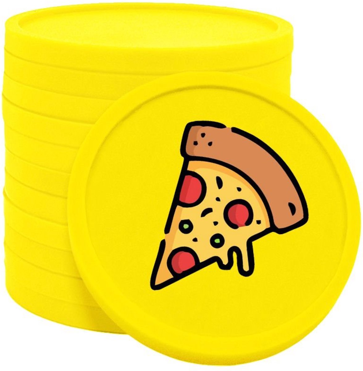CombiCraft pizza consumptiemunten neon geel - Ø29mm enkelzijdig bedrukt - 100 stuks