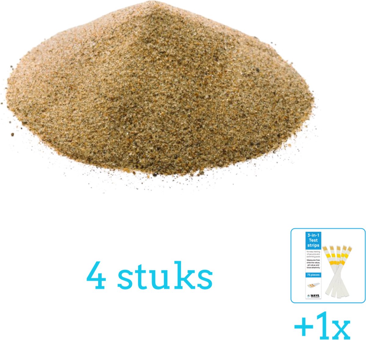 Comfortpool Filterzand 25kg - 4 stuks - Voordeelverpakking - Inclusief WAYS Testrips (1 stuks) - Geschikt voor Intex en Bestway Zandfilterpomp