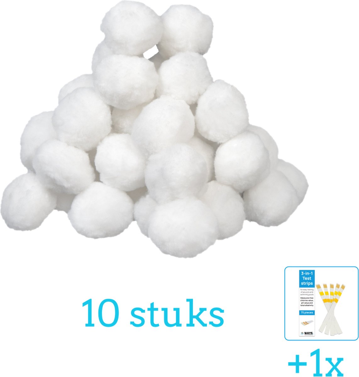 Comfortpool filterbollen 500g - 10 stuks - Voordeelverpakking - Inclusief WAYS Testrips (1 stuks) - Geschikt voor Intex en Bestway Zandfilterpomp