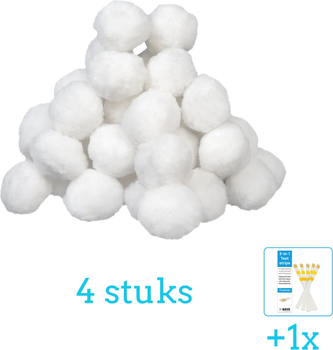 Comfortpool filterbollen 500g - 4 stuks - Voordeelverpakking - Inclusief WAYS Testrips (1 stuks) - Geschikt voor Intex en Bestway Zandfilterpomp