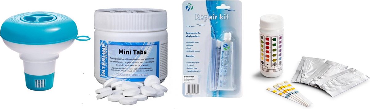 Zwembad onderhoud - onderhoudspakket - chloortabletten, chloordrijver, reparatieset en teststrips