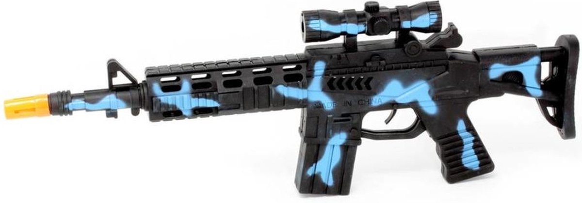 Kinder speelgoed verkleedwapen/machinegeweer soldaten/leger met licht en geluid 40 cm blauw - Nep geweren/wapens