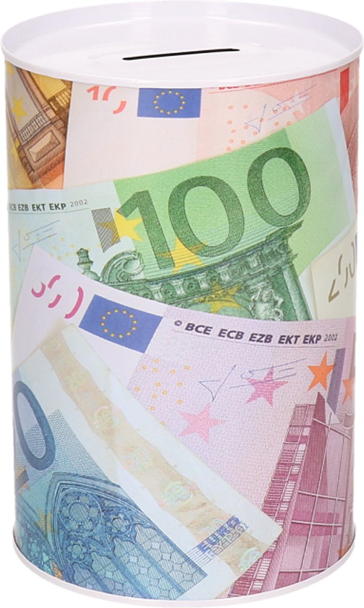 Concorde spaarpot blik euro biljetten - gekleurd - 10 x 15 cm