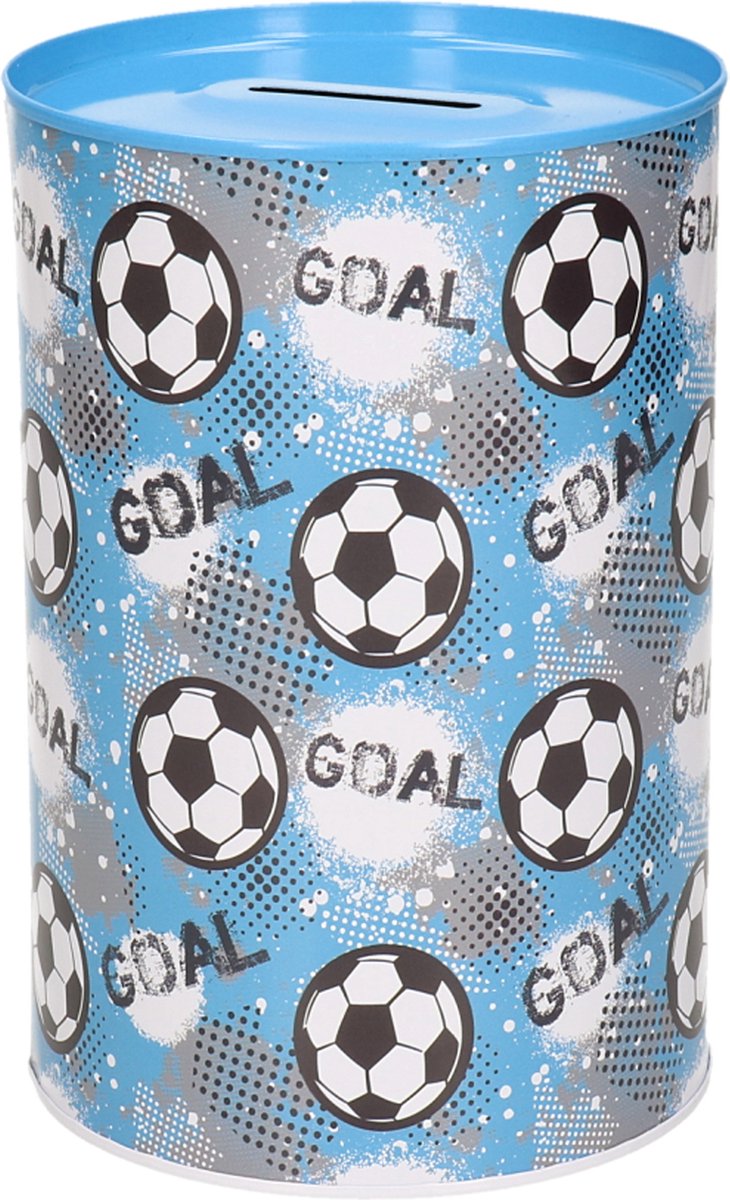 Concorde spaarpot blik goal voetbal - blauw - 10 x 15 cm