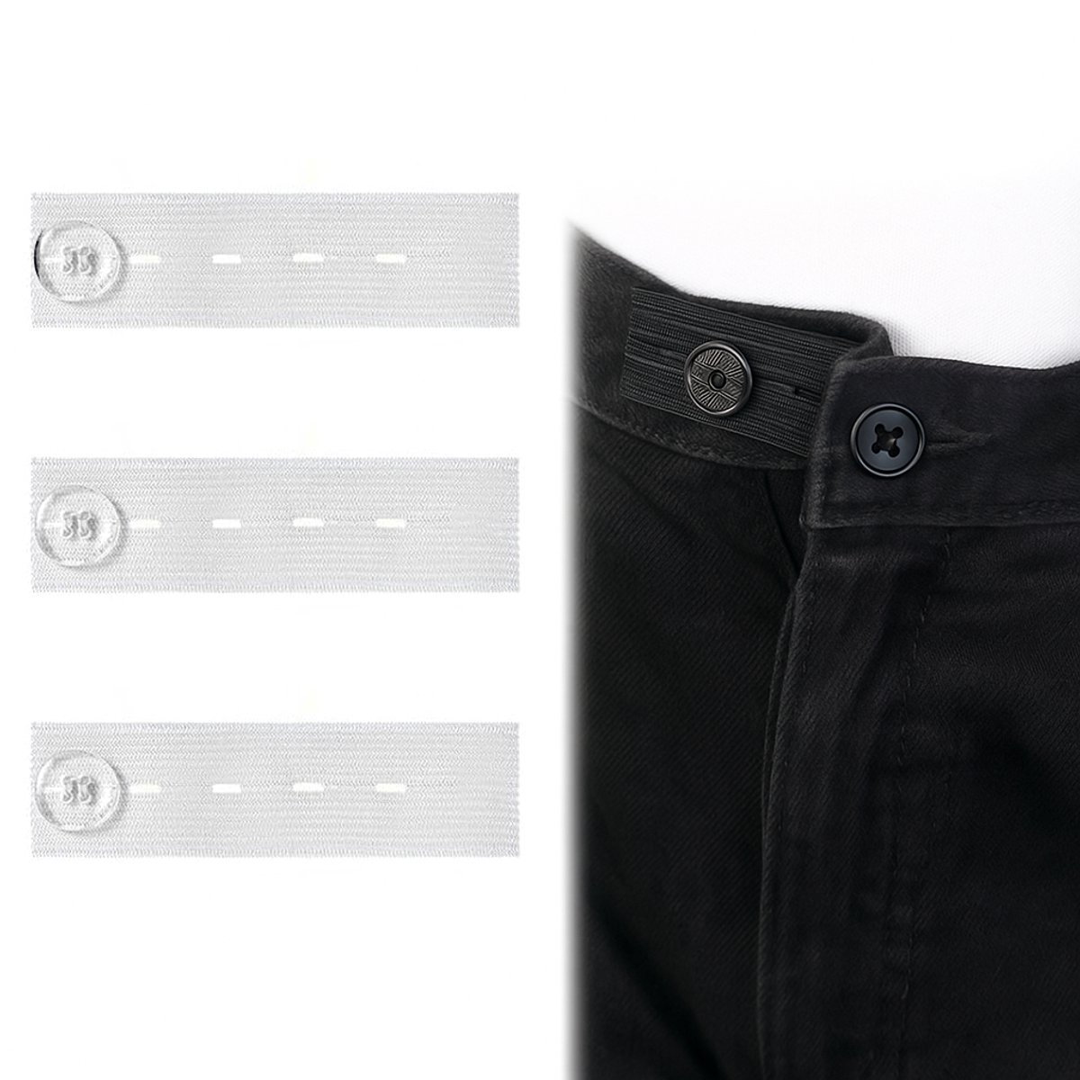 Consumerce® Elastische Knoopsgat Verlanger – 3 Stuks – Zwart – Broekverbreder – Buikband – Knoopsgaten Elastiek – Broek Verbreder – Zwangerschapsbroek Verlenger – Knoopsgatverlenger – Broeken Jeans