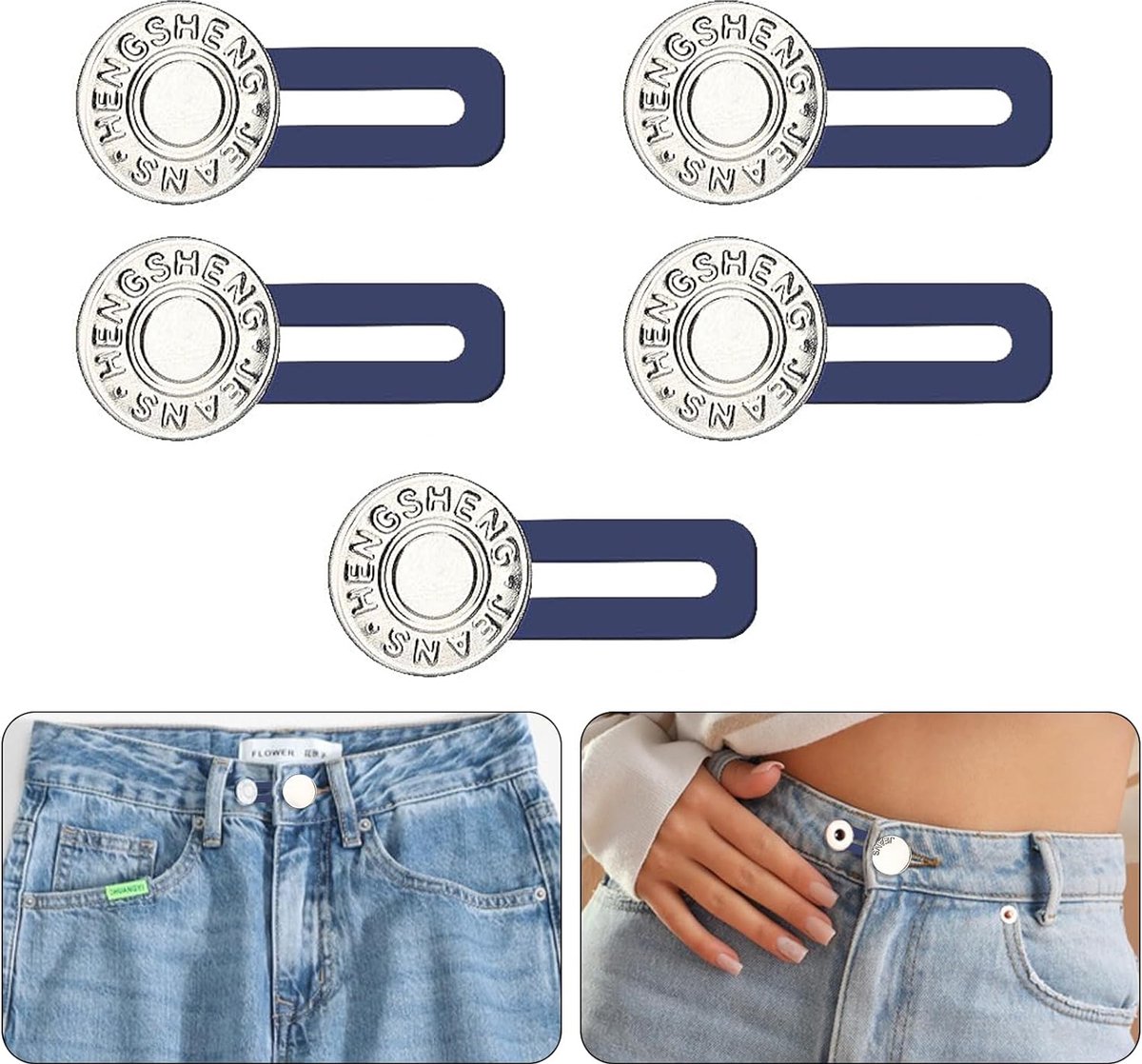  ®  sgat Verlenger - 5 Stuks - Zilverkleurig - Broekverbreder -   Verbreder - Broek  sgatverlenger - Broekverlenger - Jeans Knopen - Broeken Elastiek