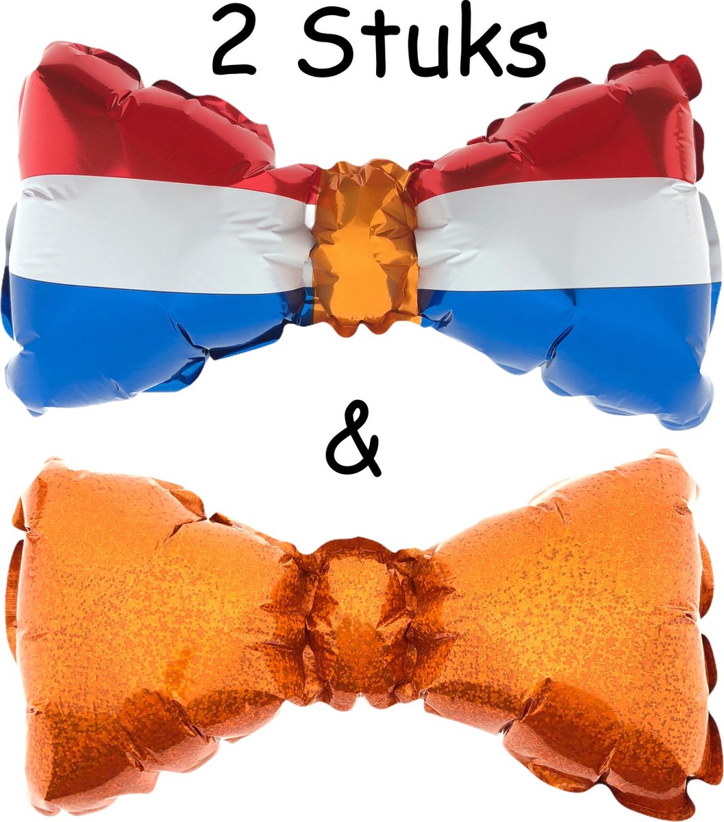 2 x Folie Ballon Vlinderdas - Haarband - Rood Wit Blauw en Oranje - Ek/WK - Koningsdag - 22 x 12 cm