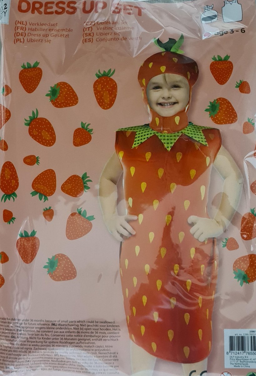 Dress Up Suit - Aardbeien pak - Rood - Meisjes Onesie - Verkleden Verkleed set - Fruit 3 tot 6 jaar