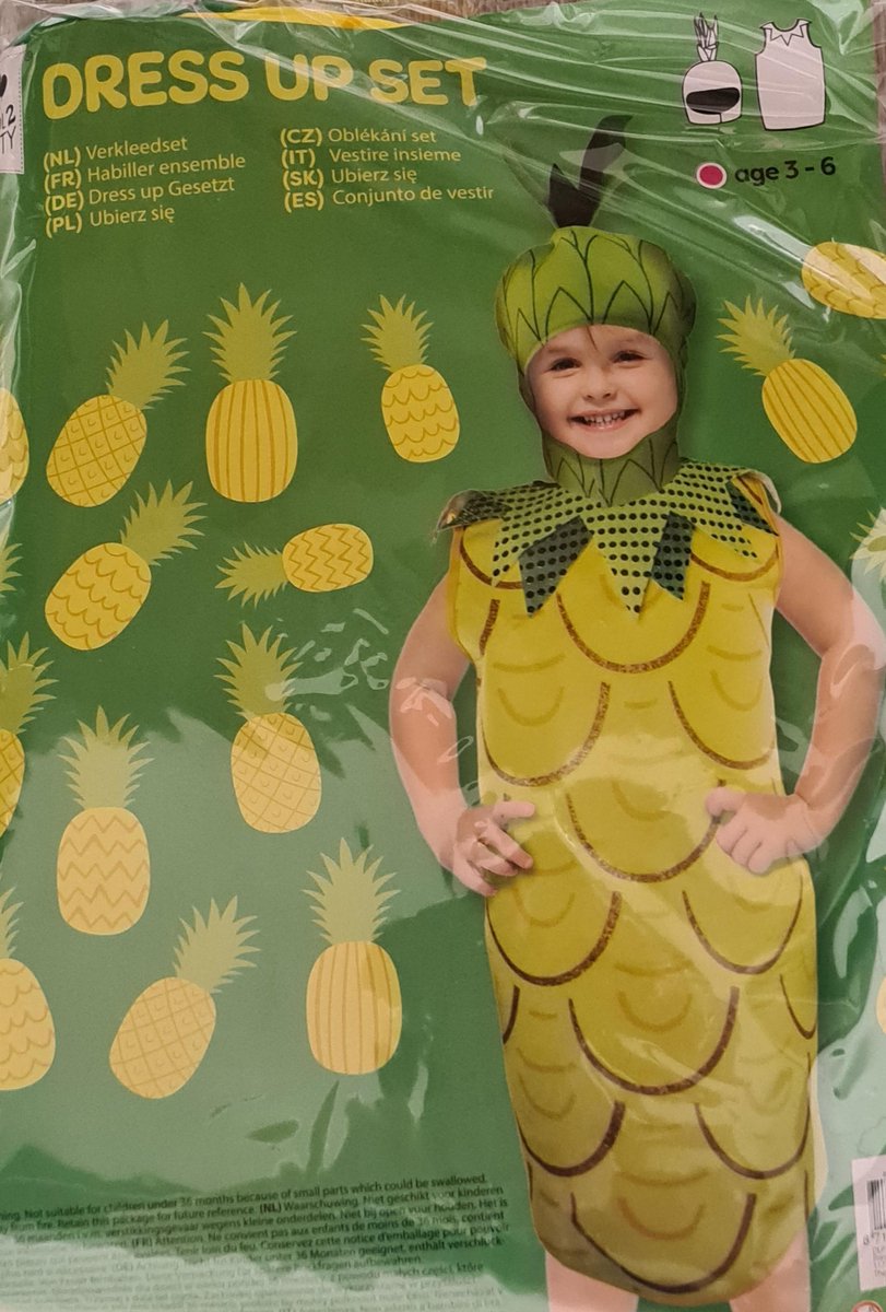 Dress Up Suit - Ananas pak - Geel - Meisjes Onesie - Verkleden Verkleed set - Fruit 3 tot 6 jaar