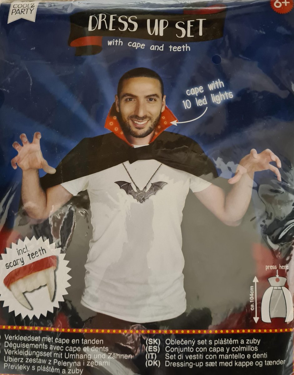 Dress up Set - Verkleed set Dracula met cape en tanden - Halloween - 6+
