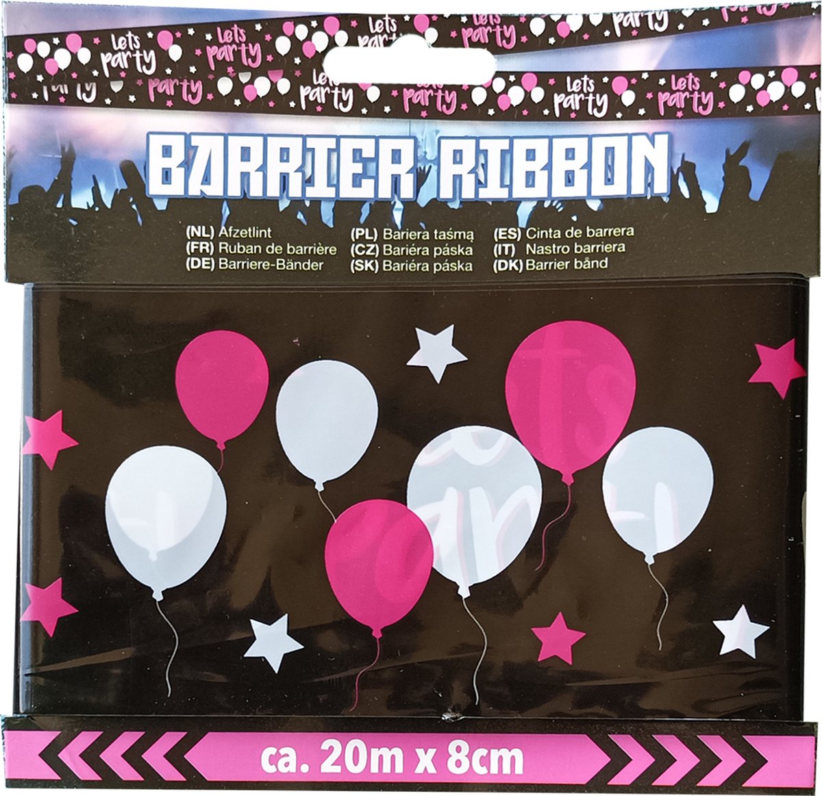 Feestlint Lets party - Afzetlint zwart - ca. 20x8cm