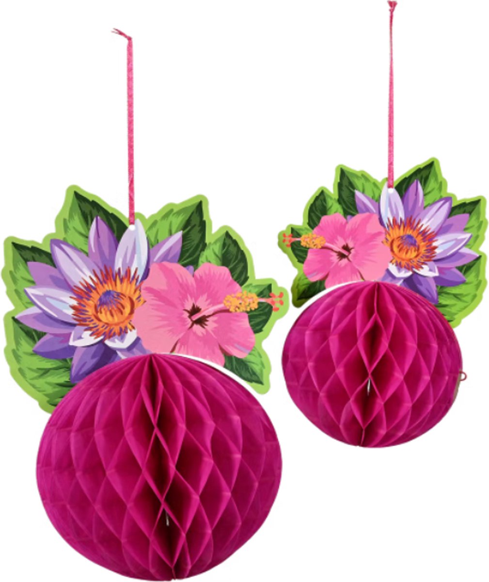 Honeycomb Decoratie - Bloemen - Versiering - 3D Versiering - Decoratie - Feestelijk - Zomers - Tropische Honeycomb - 2 stuks - 30cm/20cm - Met ophang lus.