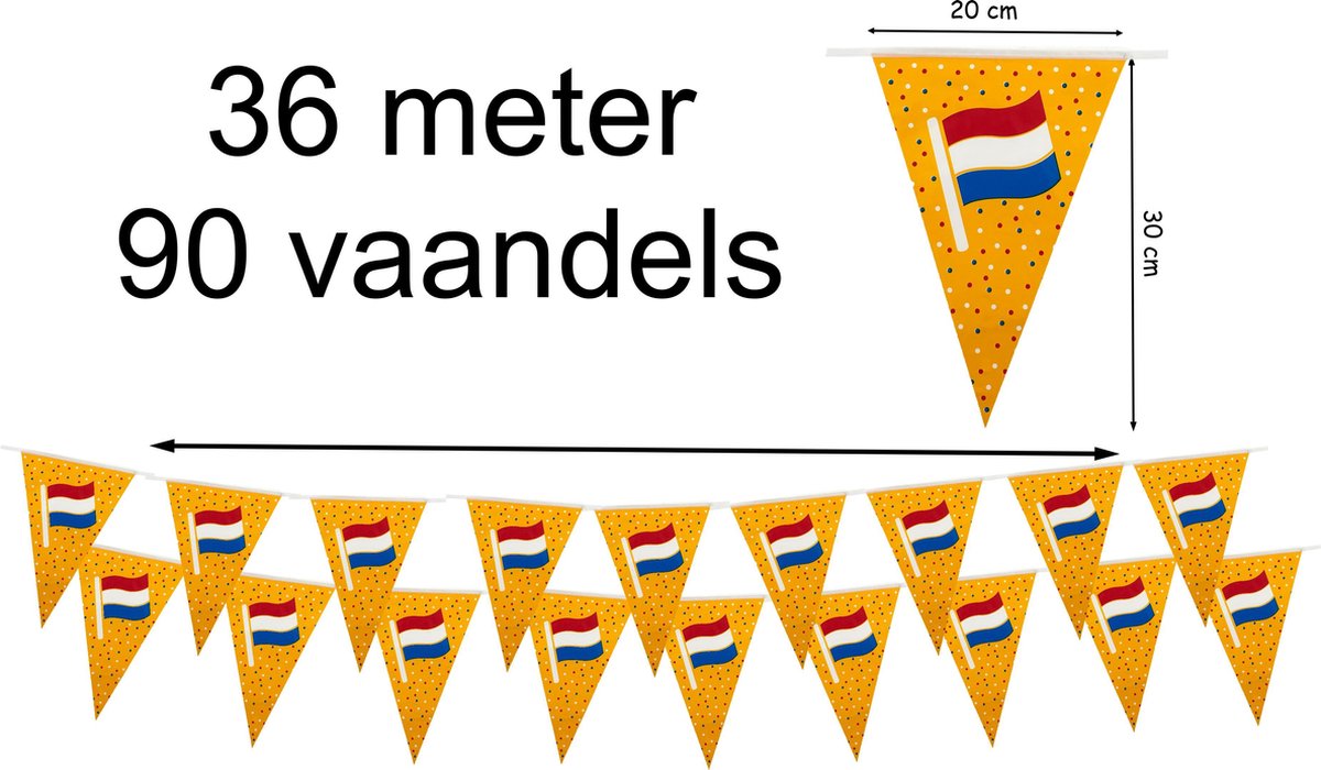 Vlaggenlijn Oranje - Voetbal - EK/WK - Koningsdag - Nederlandse vlag -36 meter
