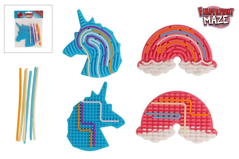 Fingerprint Maze Unicorn/rainbow met 12 sticks 4ass 18,5cm