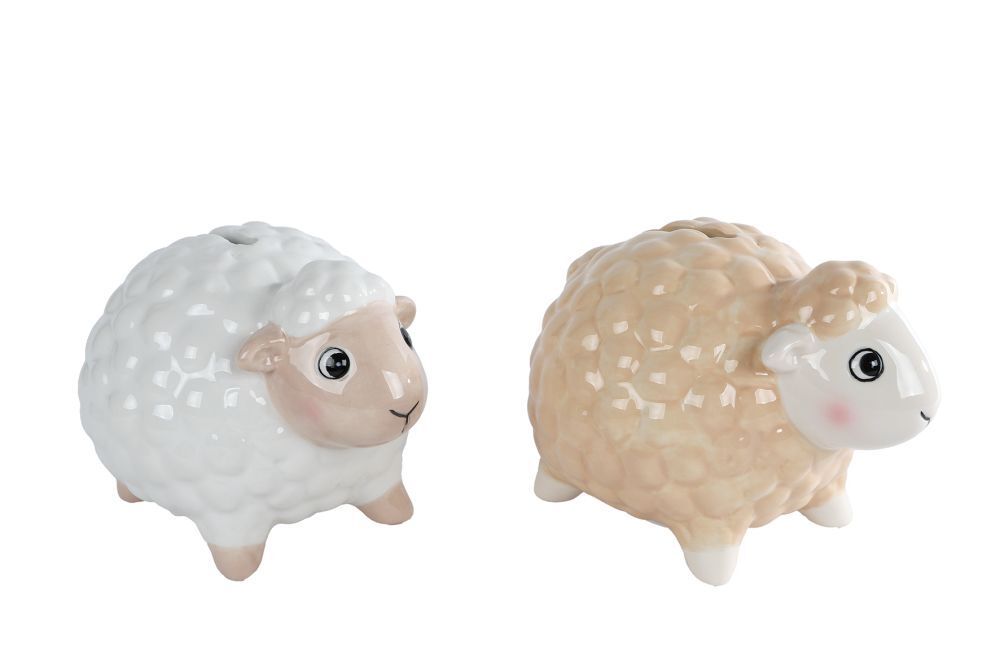 Spaarpot Sheep wit/beige a2 aardew 12x10x9cm