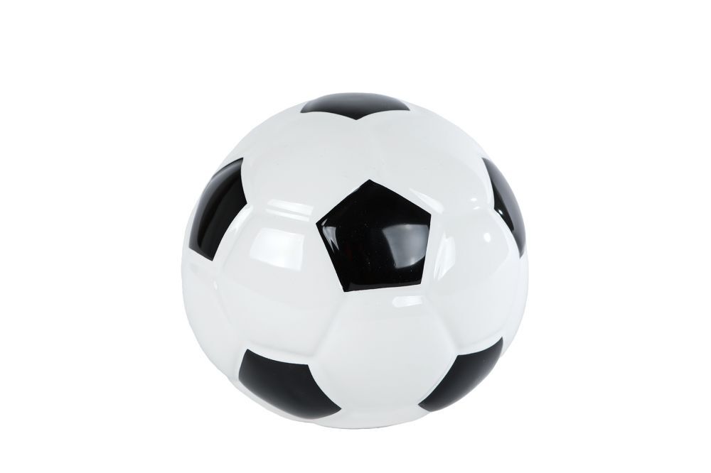 Spaarpot voetbal zwart/wit aardewerk 12x12x10 cm