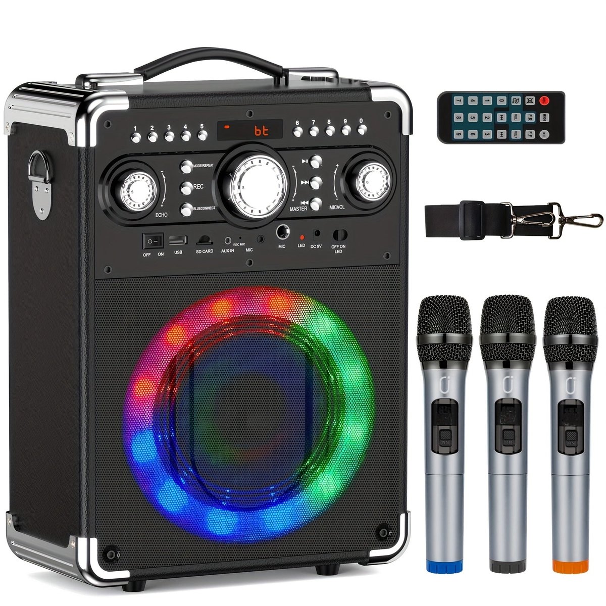 Draagbare Karaoke Machine – Karaoke Speaker – Party Speaker – Bluetooth Speaker – Muziekbox – Draadloos Met 2 Microfoons – RGB Verlichting – USB-C Snel Opladen
