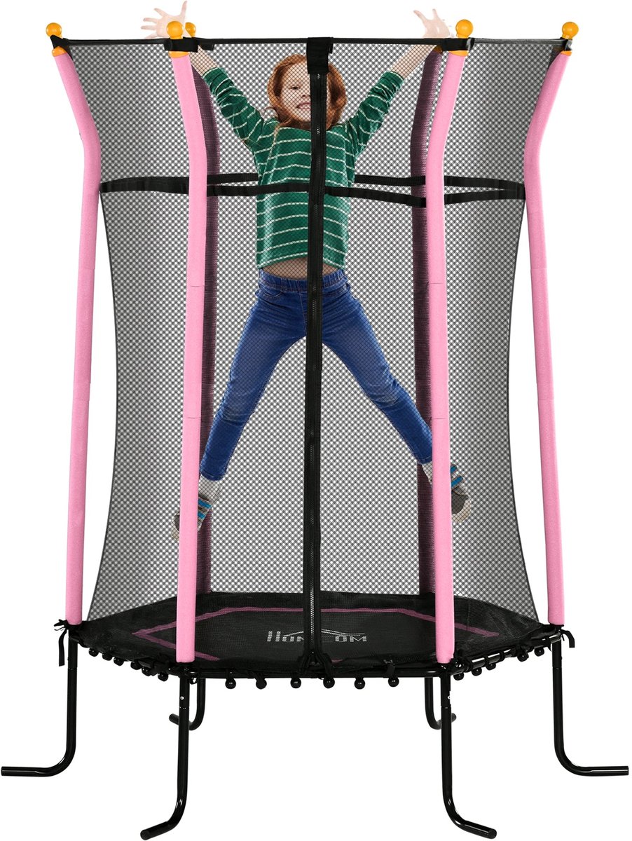 Kindertrek Tuintrampoline Ø 163,5 cm Zwart en Roze - Veiligheidsnet - Springloze Ontwerp - Geschikt voor Kinderen +3 Jaar