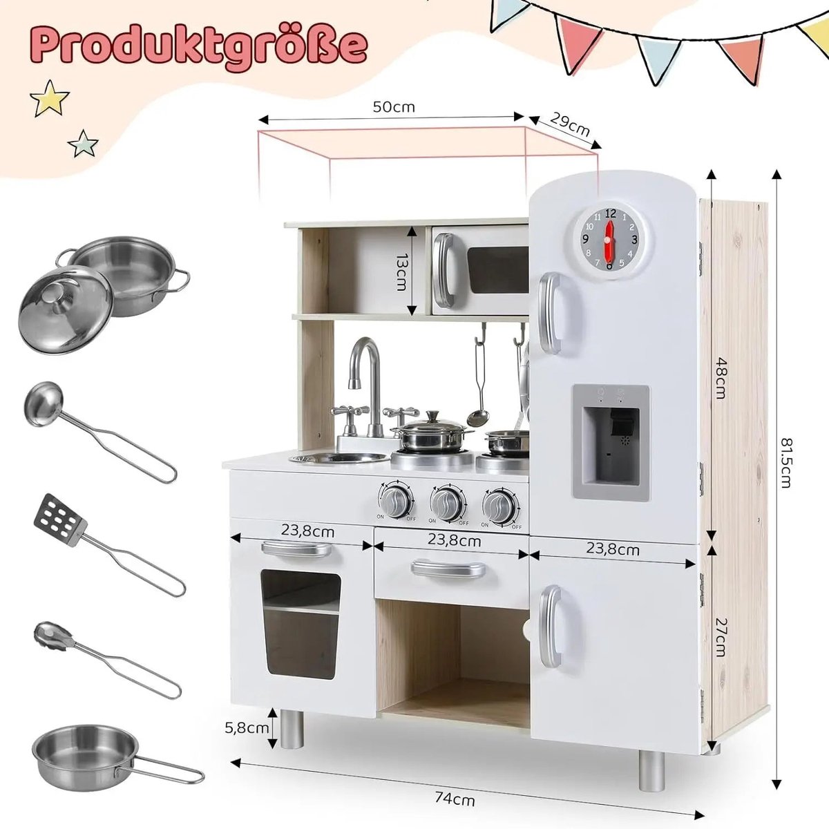 Speelkeuken Kinderen – Houten Keukentje – Pretkeuken – Kids Kitchen – Rollenspel Keuken – Met Licht- & Geluidseffecten – 81x74x30 cm – Duurzaam MDF