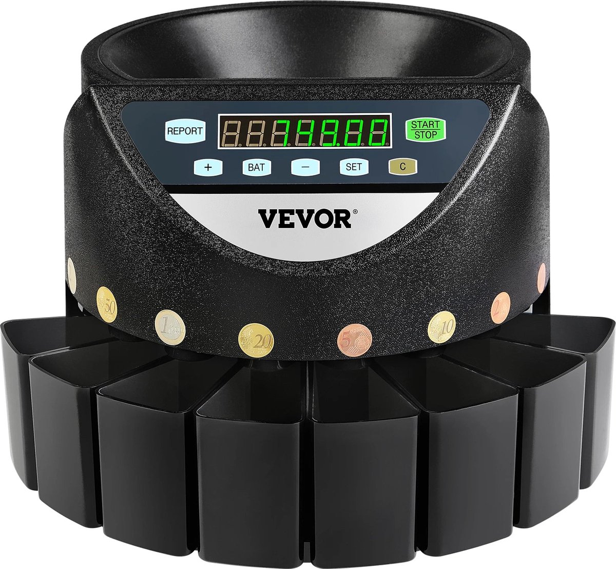 VEVOR Euro Munt Sorter en Teller - 300 Munten per Minuut - Professionele Elektrische Automatische Muntmachine met LED Display - Ideaal voor School, Winkel, Bank en Commercieel Gebruik