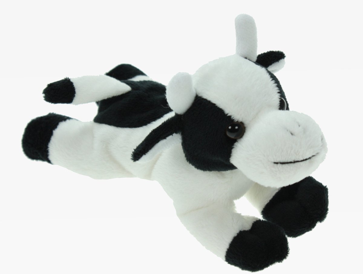 Pluche knuffel dieren Koe zwart/wit van 19 cm - Speelgoed boerderij knuffels - Cadeau voor jongens/meisjes