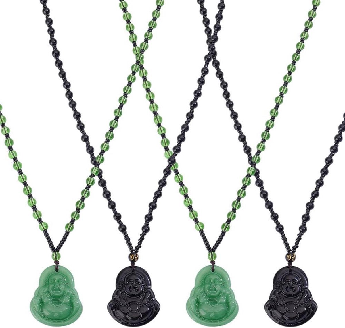 Cosensi - Boeddha hanger kettingen in 2 kleuren, set van 4 - Boeddhisme Maitreya lachende Boeddha parels - Chinese amulet talisman met touw - Spirituele sieraden