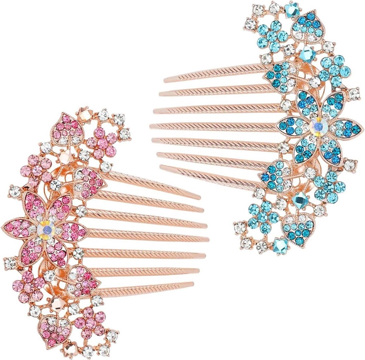 Cosensi - Bruidshaar bloemenhaarkammen met kristallen strass-steentjes - 2 stuks