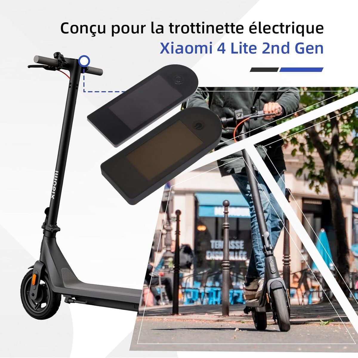 Cosensi - Dashboardhoes voor elektrische step 2nd Gen - Beschermhoes voor Xiaomi 4 Lite - Weerbestendige afdekking met logo - Zwart