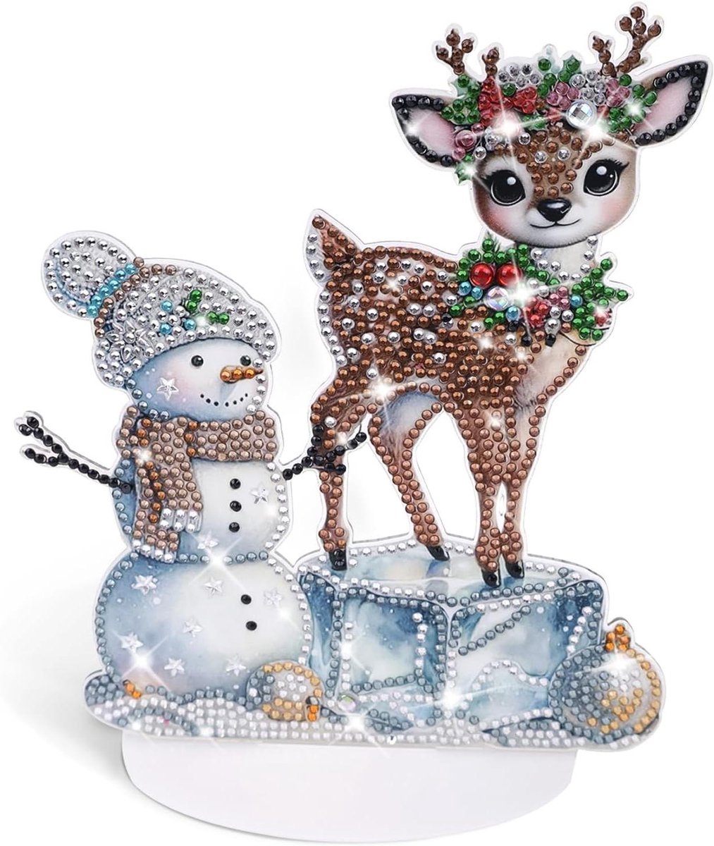 Cosensi - Diamond Painting Kerstdecoratie voor volwassenen - Tafeldecoratie met Kerstmis ornament - 5D Diamant schilderij (sneeuwpop en eland)
