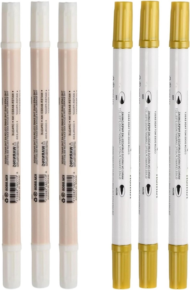 Cosensi - Dubbele kop acryl verf pennen voor kerstkaarten, glas en rock schilderij - 6 stuks - 3 mm - hoge verzadiging - goede glans - kunst en ambachten