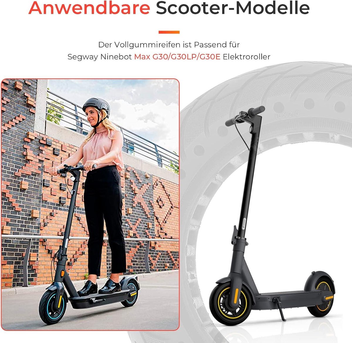 Cosensi - Elektrische Scooter Wielen 10 Inch Reserveband voor Segway Ninebot Max G30 - Pechbestendig Rubber - Massieve Banden