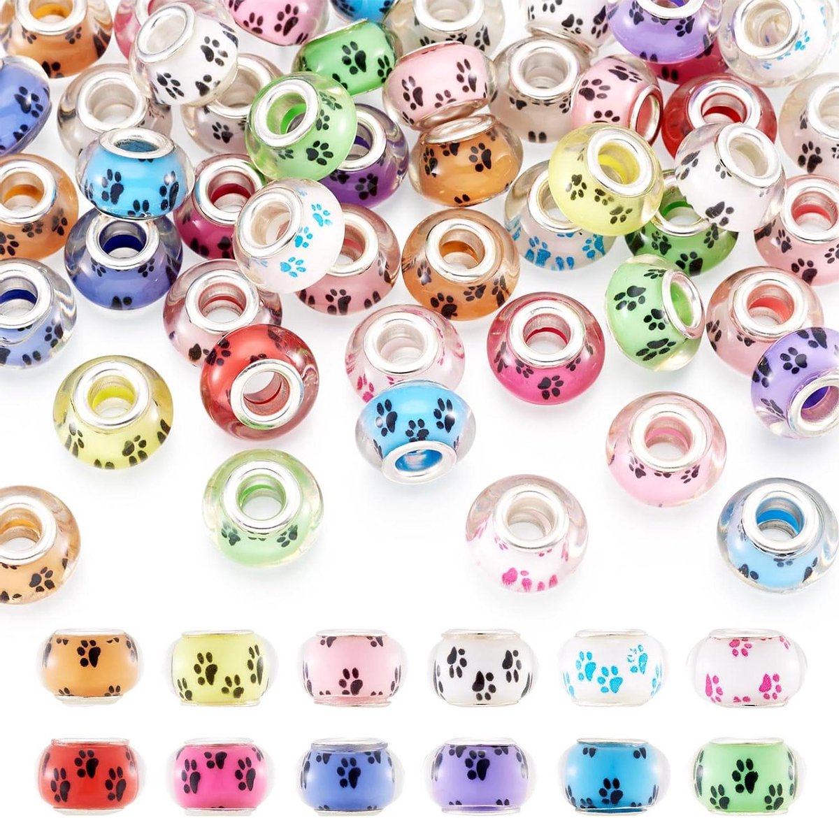 Cosensi - Grote Gat Acryl Kralen met Hond Poot Prints - 50 Stuks - Rondel Spacer Kralen - Europese Snake Chain Armbanden - 14x9 ~ 10mm
