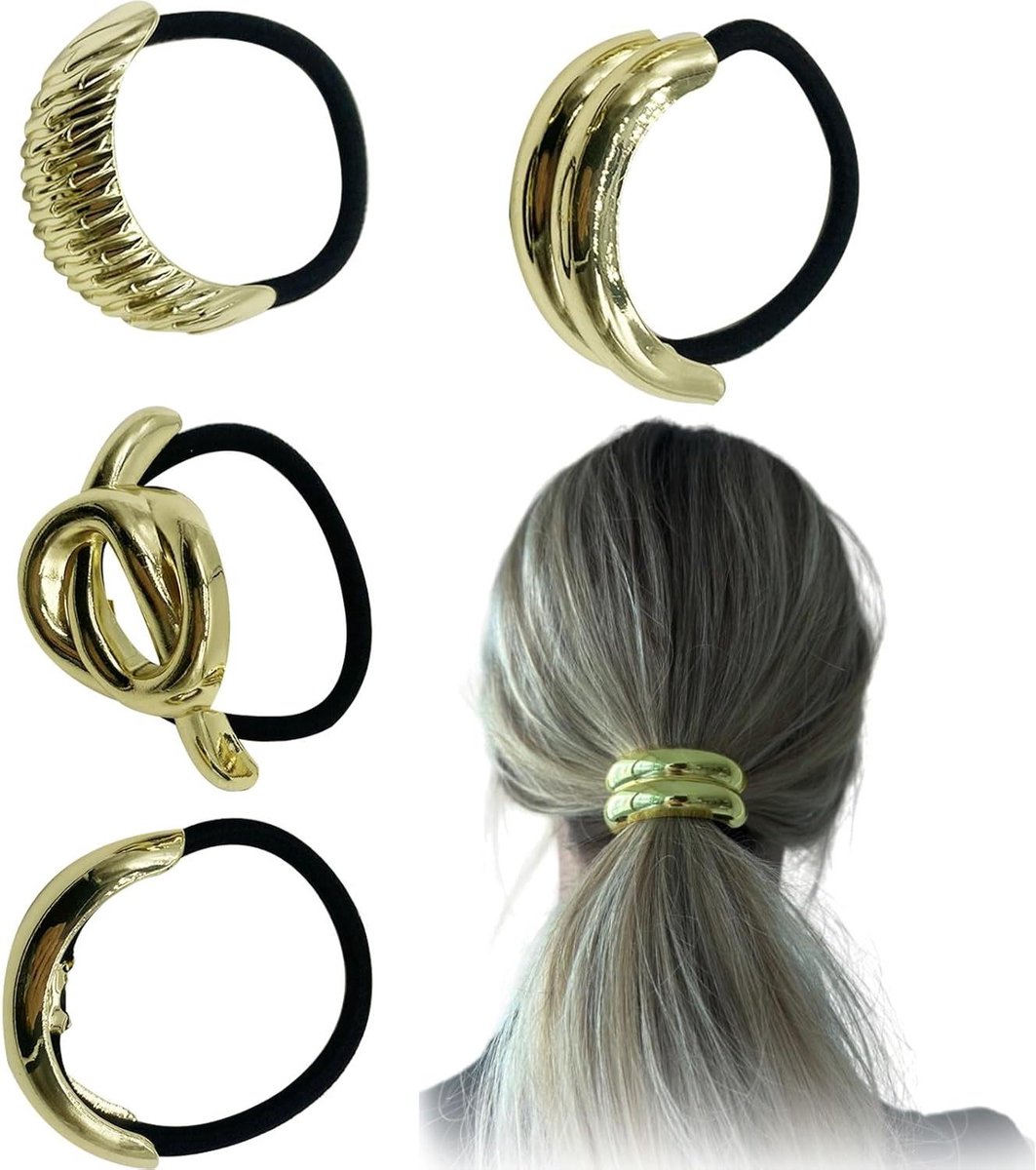 Cosensi - Haarelastiekjes van metaal in geometrische stijl voor dames, set van 4