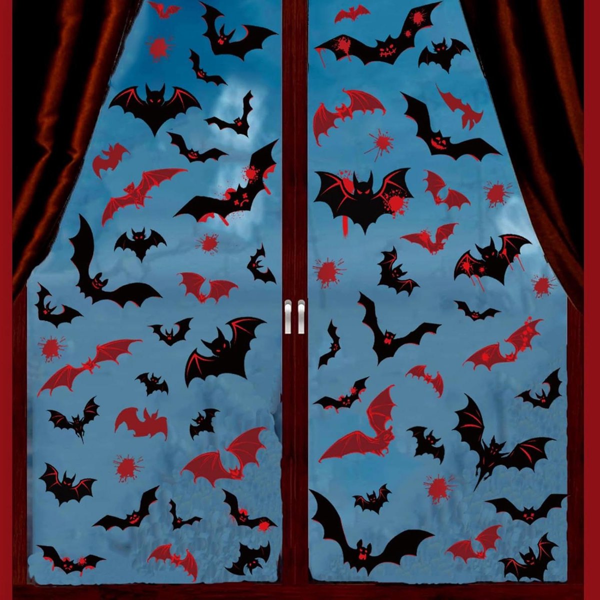 Cosensi - Halloween vleermuis raamdecoratie voor kinderen en feestelijke winkeldecoratie met zelfklevende en afneembare eigenschappen.