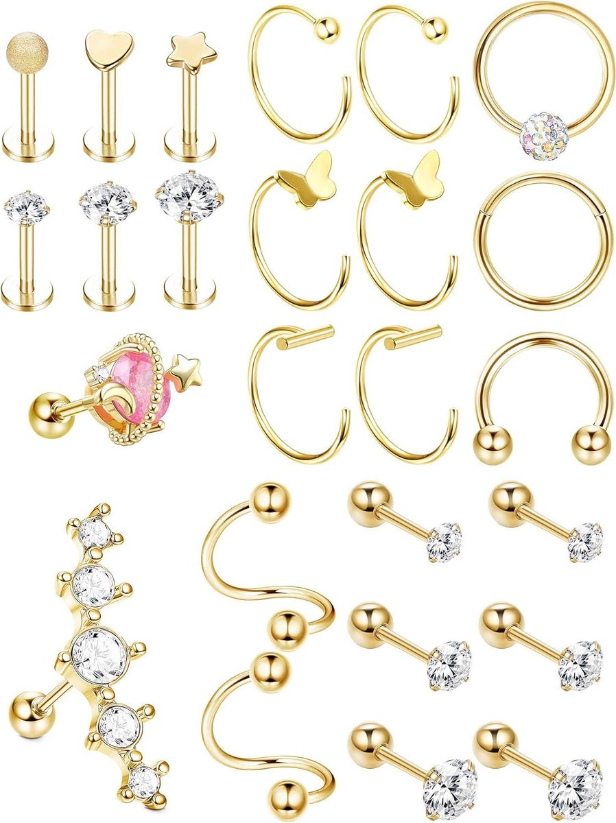 Cosensi - Helix Piercings Sieraden Vrouwen Goud Zilver Roestvrij Staal CZ Star Hart - Set van 25