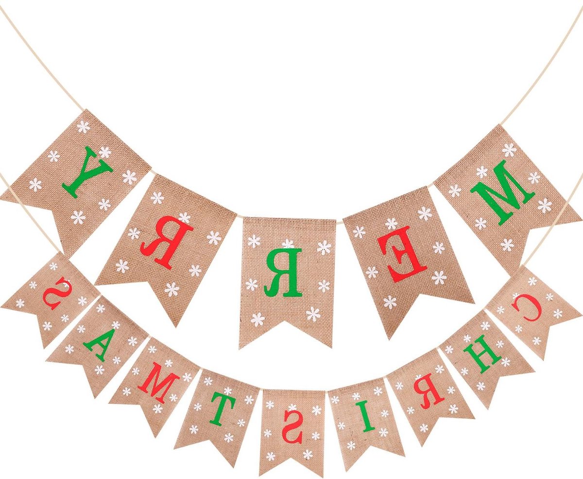 Cosensi - Jute vlaggenlijn voor een vrolijk kerstfeest - Herbruikbare kerst hangende vlaggenslinger - Kerstversiering benodigdheden