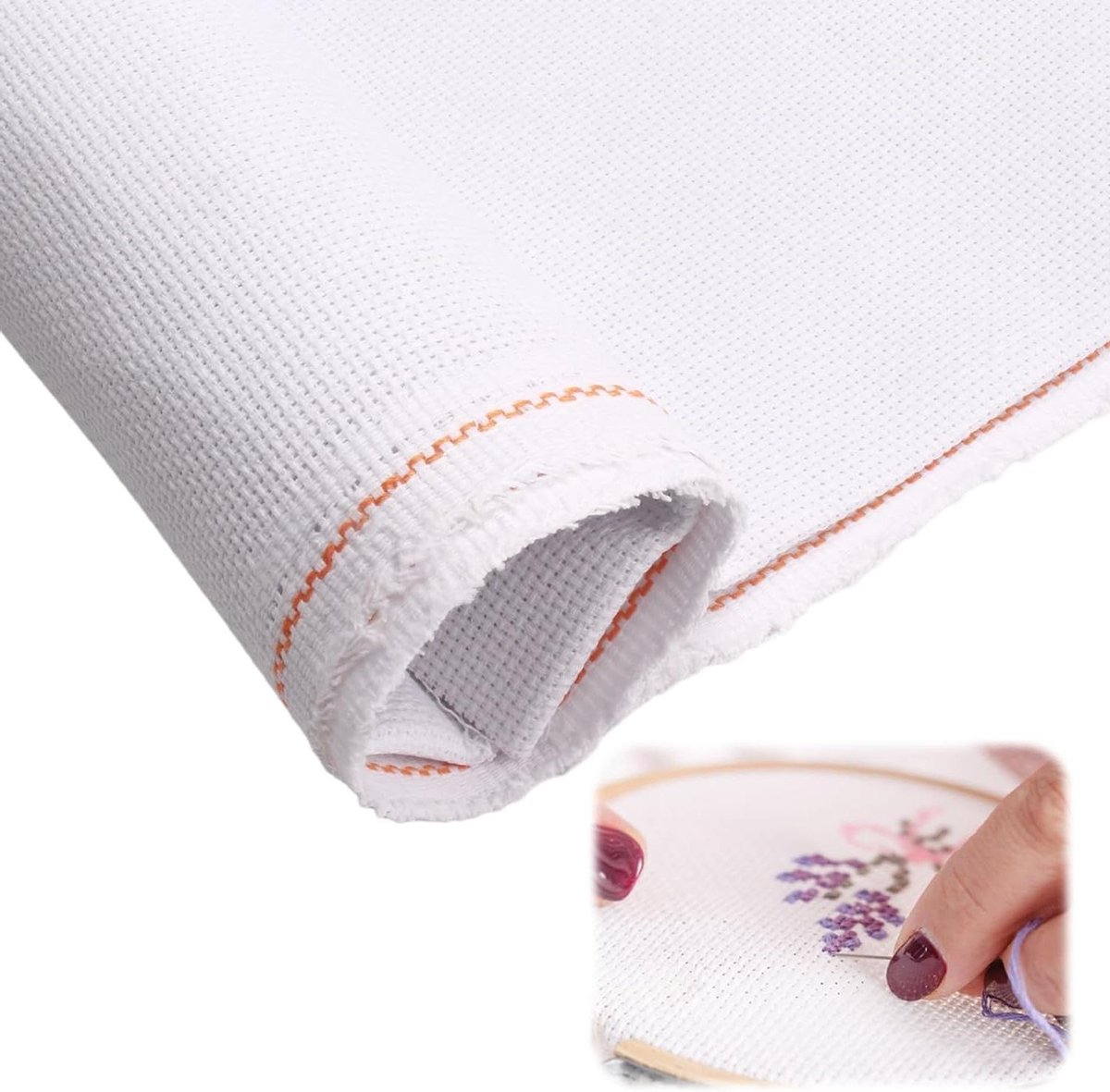 Cosensi - Kruissteekstof 14 karaat 150x100 cm wit handgemaakt borduurwerk