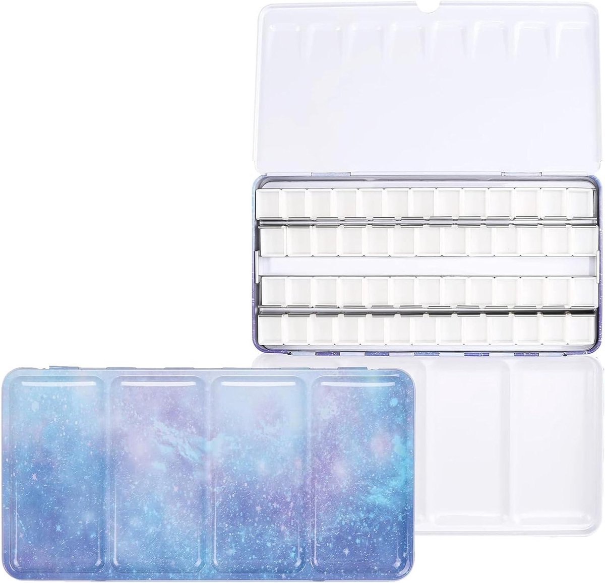 Cosensi - Leeg aquarelpalet met 52 halve pannen - waterverfdoos - paarse melkweg metalen doos - aquarelverf - schilderen - doe-het-zelf kunst