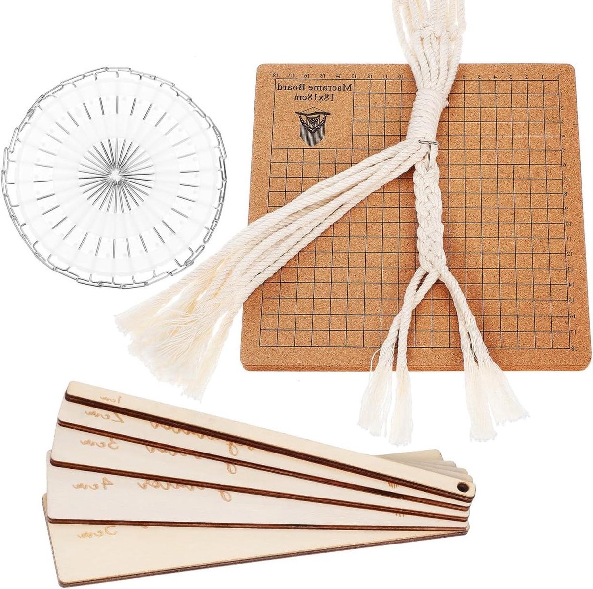 Cosensi - Macraméplankenset met T-naalden en handleiding, ideaal voor beginners en knutselprojecten - 20,5 x 20,3 cm