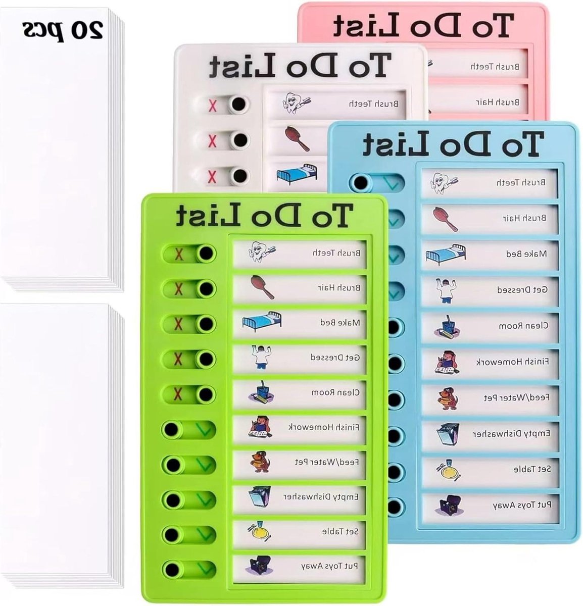 Cosensi - Memo Checklist Borden Set van 4 - 20 verwisselbare blanco papieren - To Do List - Blackboard Chore Chart - Draagbaar memobord voor planning - Leren Planning