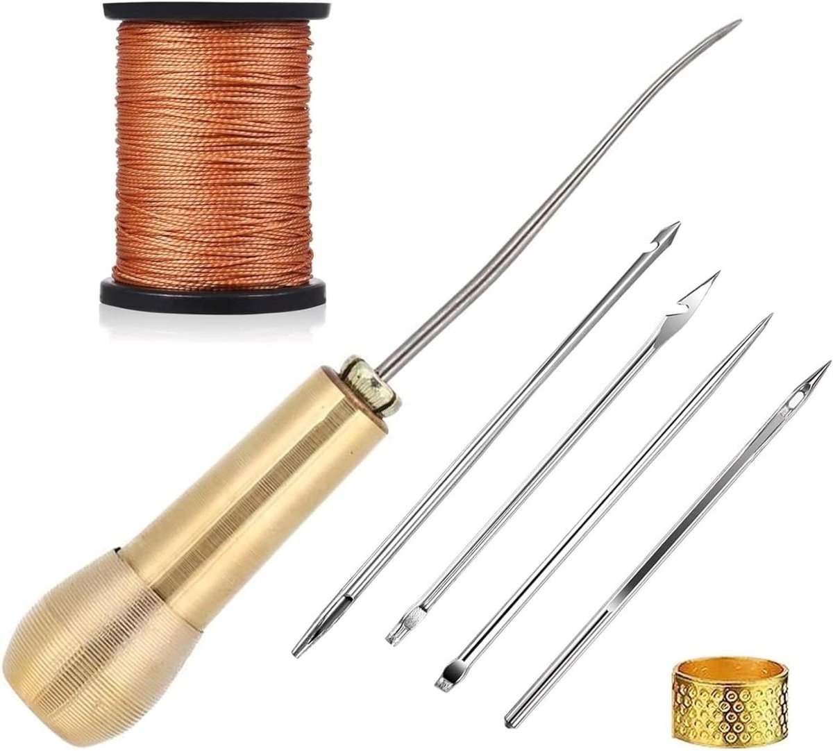 Cosensi - Naaikit voor lederreparatie met canvasnaalden en nylon draad - Multifunctioneel - Koperen handvat - Topnaald - Schoenreparatie - Duurzaam