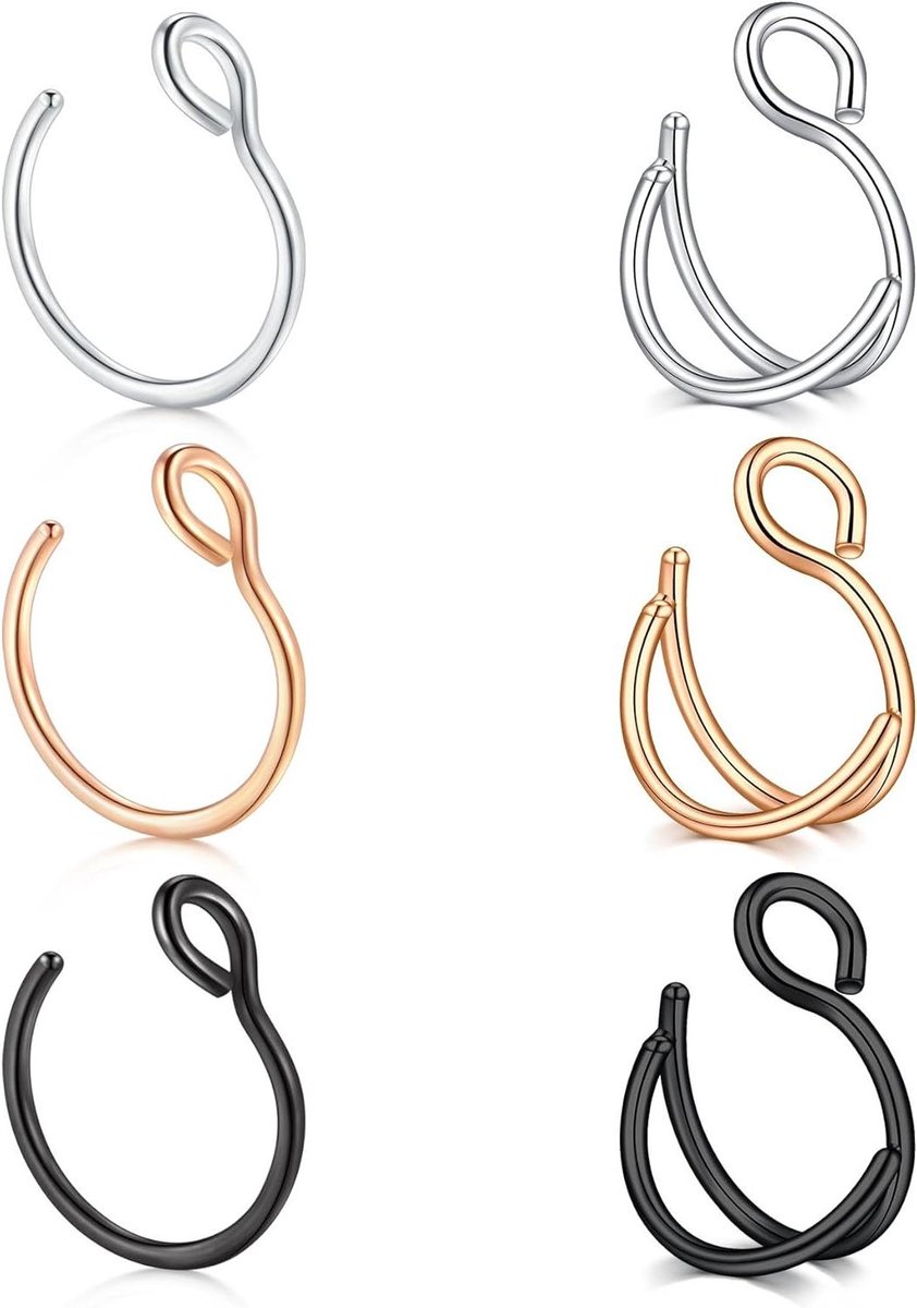 Cosensi - Neusseptumring van roestvrij staal voor niet-doorboorde clip-on nep-septumpiercing en neplipring, hoepel - lichaamssieraden