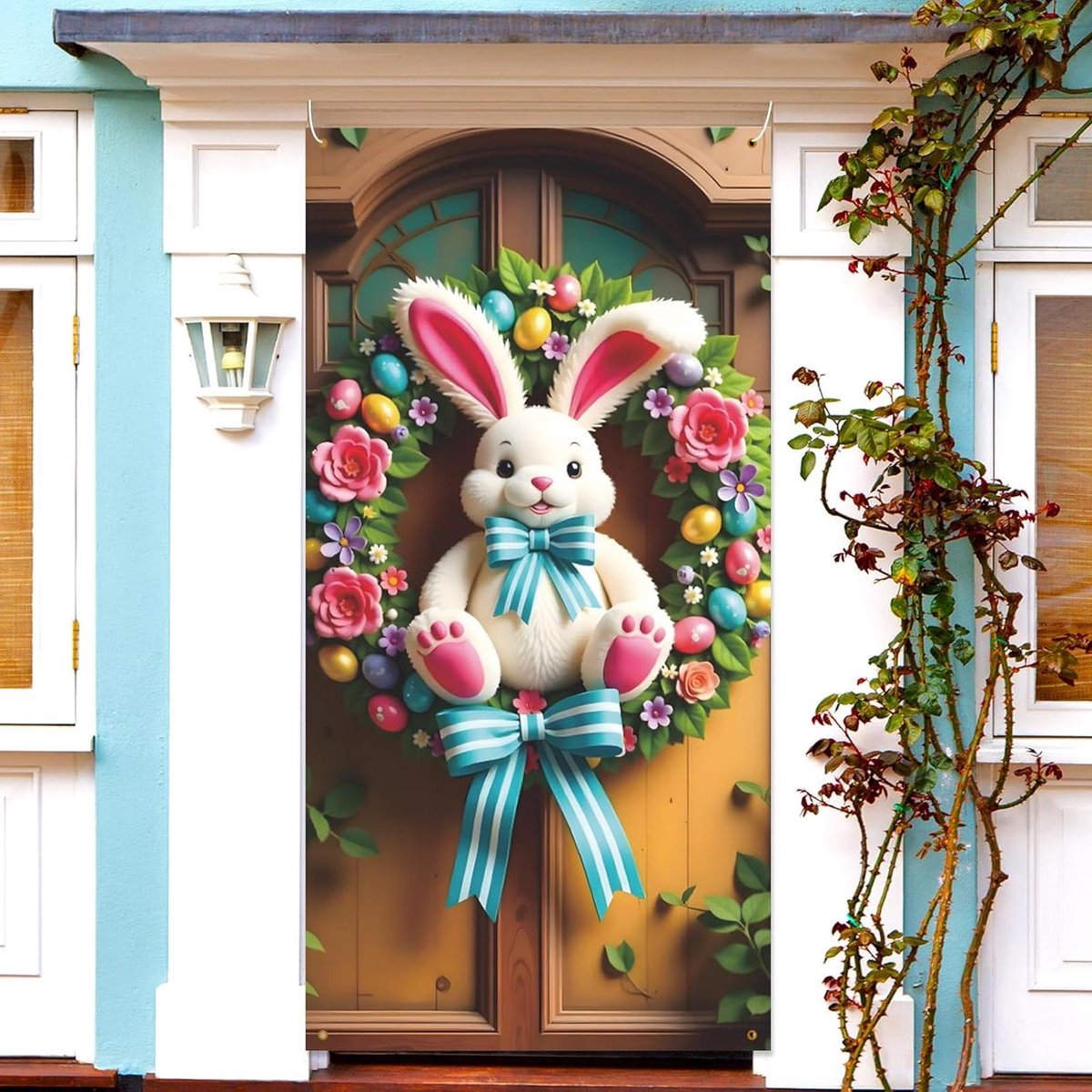 Cosensi - Paasdeurafdekking met lentedecoratie en vrolijke Pasen thema (kleur-A)