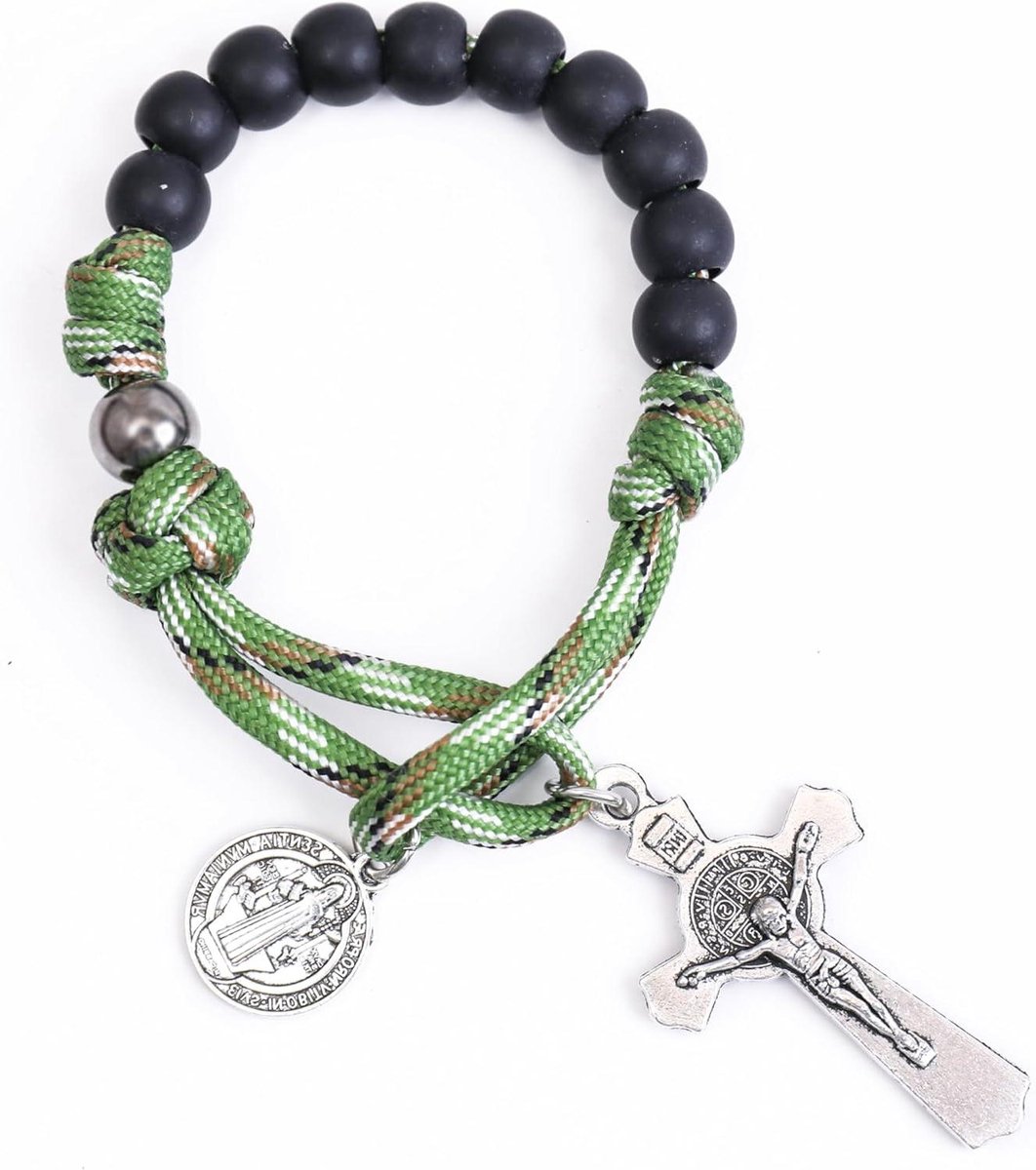 Cosensi - Paracord rozenkrans armband met kralen - Wonderbaarlijke St Benedict en St Joseph Medal & Cross